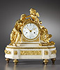 A very fine Louis XVI gilt bronze and white marble clock by Godon